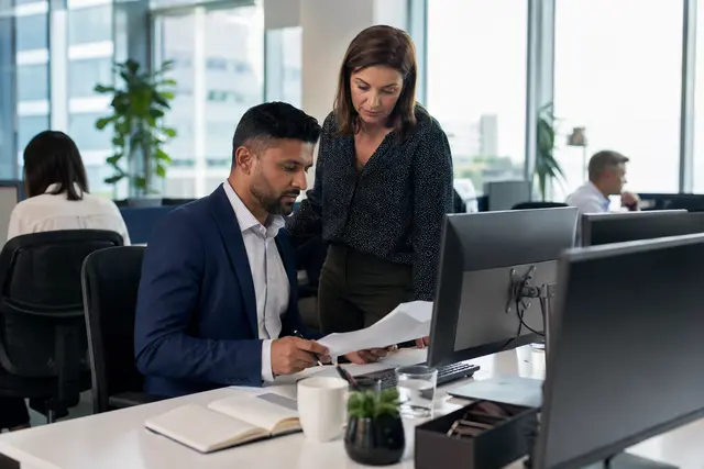 Photorealistic business concept for Dynamics 365 Finance: financial control & close visibility.