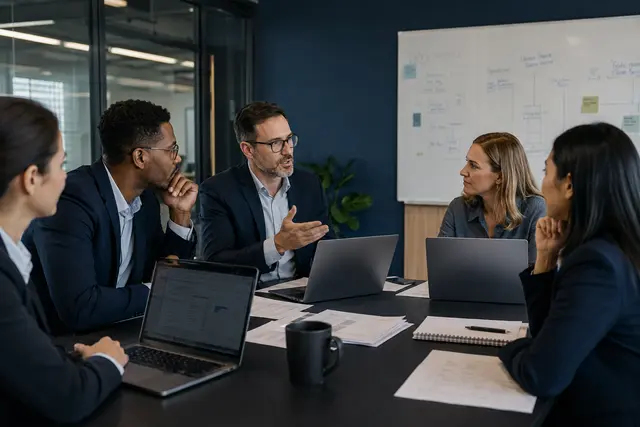 Photorealistic business concept for Dynamics 365 Sales: relationships, opportunities & next actions.
