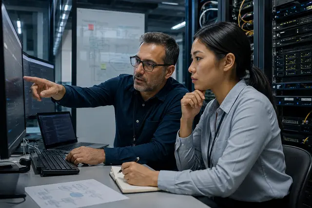 Photorealistic business concept for Microsoft integrations: secure connections across business systems.