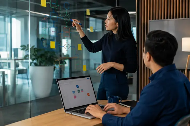 Photorealistic business concept for Flow & platform automation: guided decisions & business automation.