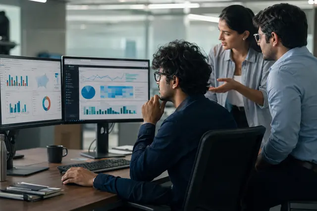 Photorealistic business concept for Zoho Analytics: data made useful for decisions.