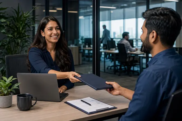 Photorealistic business concept for Zoho People: employee lifecycle & hr journeys.
